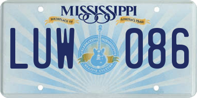 MS license plate LUW086