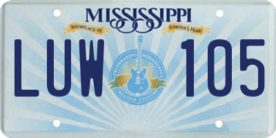 MS license plate LUW105