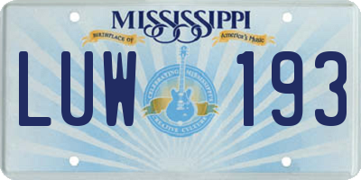 MS license plate LUW193