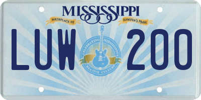 MS license plate LUW200