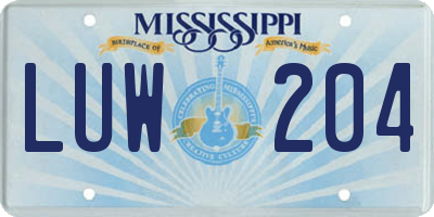 MS license plate LUW204