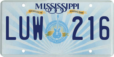 MS license plate LUW216