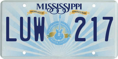 MS license plate LUW217