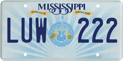 MS license plate LUW222