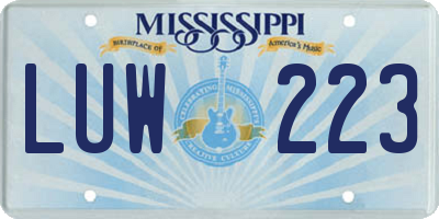 MS license plate LUW223
