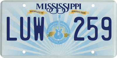 MS license plate LUW259