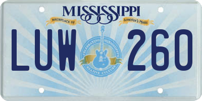 MS license plate LUW260