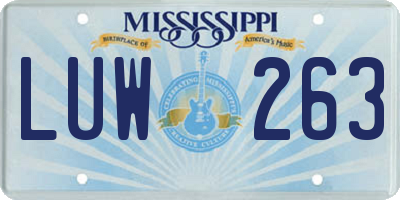MS license plate LUW263