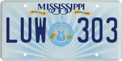 MS license plate LUW303