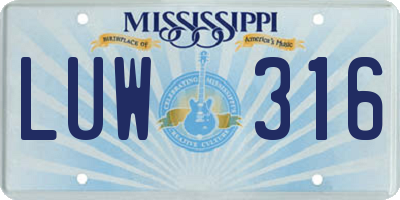MS license plate LUW316