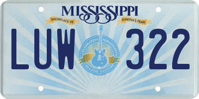 MS license plate LUW322