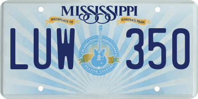 MS license plate LUW350