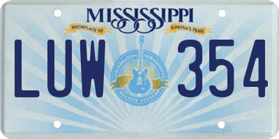 MS license plate LUW354