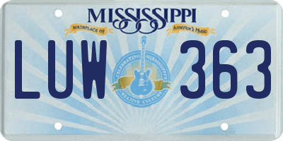 MS license plate LUW363