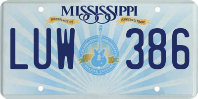 MS license plate LUW386