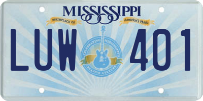 MS license plate LUW401