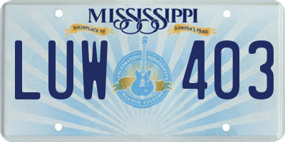 MS license plate LUW403