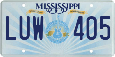 MS license plate LUW405