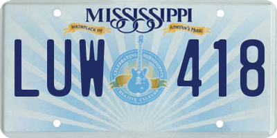 MS license plate LUW418