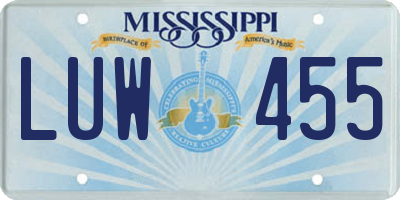 MS license plate LUW455