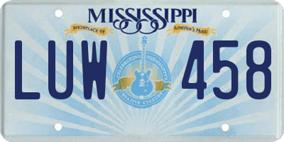 MS license plate LUW458
