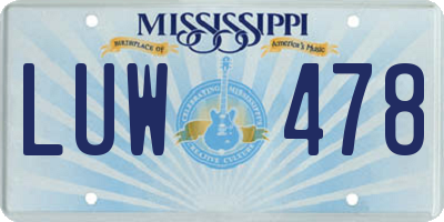 MS license plate LUW478