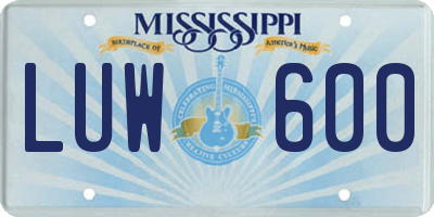 MS license plate LUW600