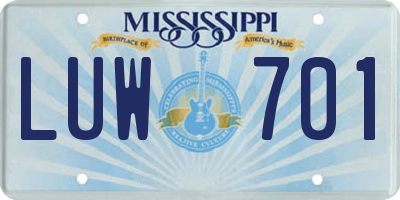 MS license plate LUW701