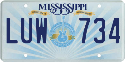 MS license plate LUW734