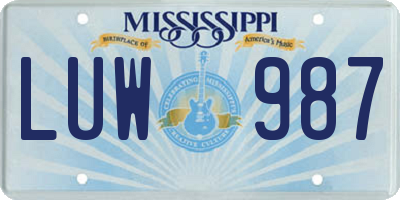MS license plate LUW987