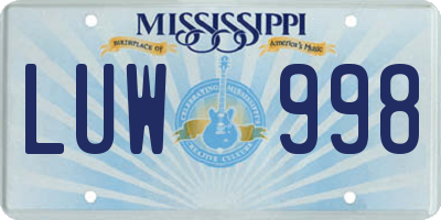 MS license plate LUW998