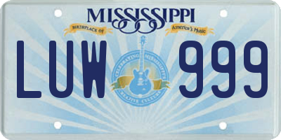 MS license plate LUW999
