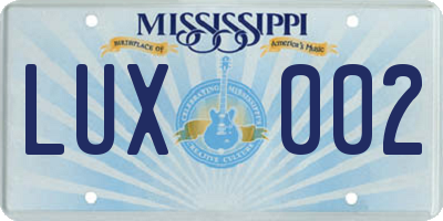 MS license plate LUX002