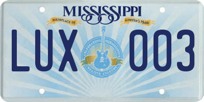 MS license plate LUX003