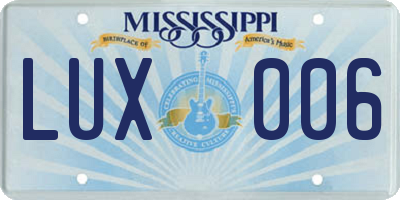 MS license plate LUX006