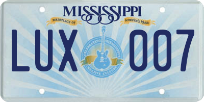 MS license plate LUX007