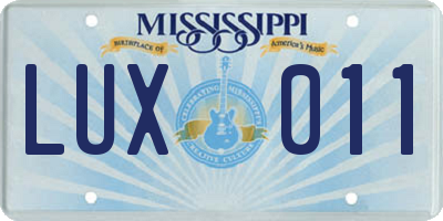 MS license plate LUX011