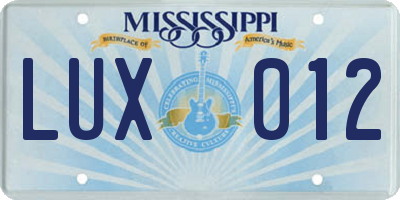 MS license plate LUX012