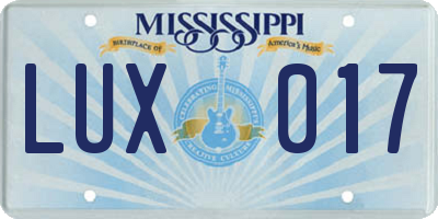 MS license plate LUX017