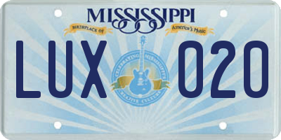 MS license plate LUX020