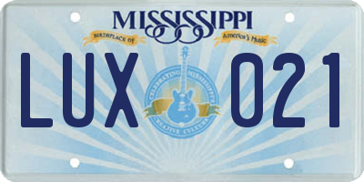 MS license plate LUX021