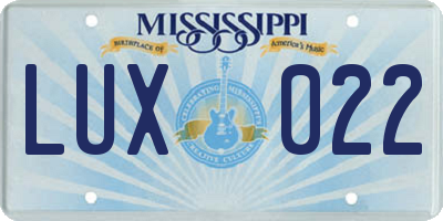 MS license plate LUX022
