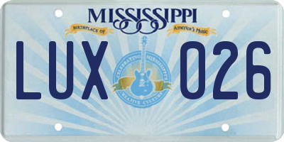 MS license plate LUX026