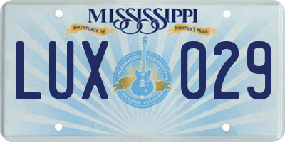 MS license plate LUX029