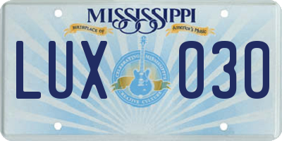 MS license plate LUX030