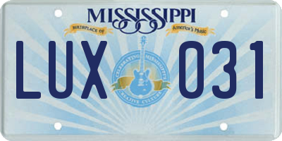 MS license plate LUX031