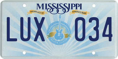 MS license plate LUX034