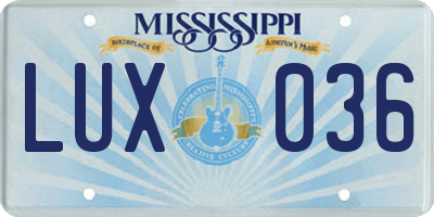 MS license plate LUX036
