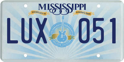 MS license plate LUX051