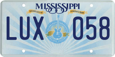 MS license plate LUX058